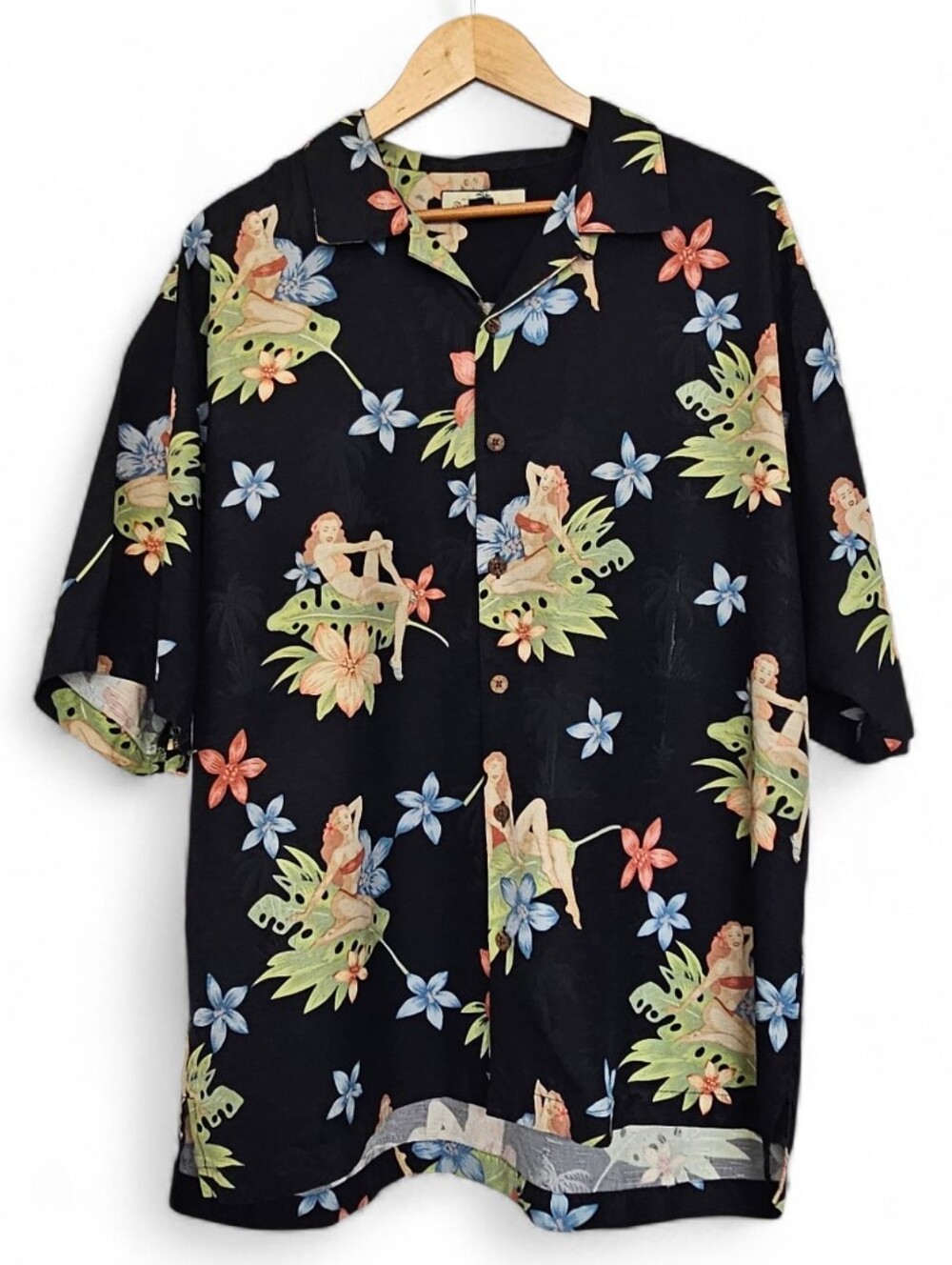 Tommy Bahama Silk Black Hawaiian Button-Up Shirt with Multicolor Floral Print